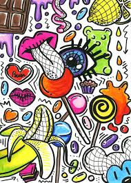 Colourful Doodles Yummy Stuff Displate Artwork By Artist Doodlina Art Part Of An 8 Piece Set Featuring Designs Featur Metal Posters Art Art Trippy Painting