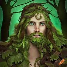 Image of a forest spirit with green skin and leafy robe