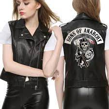 Sons Of Anarchy Motorcycle Leather Vest Jacket Womens Spring Black Sleeveless Jackets Motorra Plus Size Leather Jacket Leather Jackets Women Ladies Vest Jacket