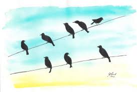 Diy Birds On A Wire Painting Birds On A Wire Sunrise Silhouette A4 Size By Jillsgallery On Etsy Birds Bird Drawings Bird Silhouette
