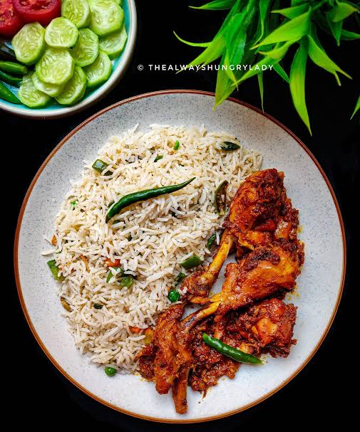 Veg Fried Rice with Chicken Kasha