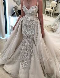 Glamorous Spaghetti Sreaps Lace Wedding Dress Ruffles Overskirt Bridal Gowns In 2020 Spaghetti Strap Wedding Dress Lace Wedding Dresses Lace Ruffle Bridal Gown