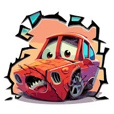 سيارة الكرتون مكسورة وهي تبحث في الفتحة المرسومة المتجه, تصميم الملصق مع  الكرتون سيارة مكسورة معزولة, ملصق PNG والمتجهات للتحميل مجانا