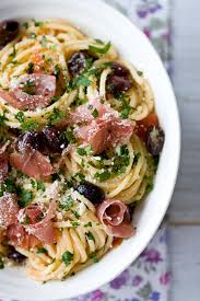Prosciutto Tomato And Olive Spaghetti Pasta Dishes Recipes Fodmap Recipes
