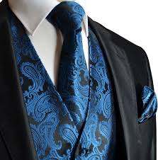Black And Gold Paisley Vest Metallic Blue Paisley Men S Vest Set Q20 J Wedding Vest Blue Tuxedos Tuxedo Vest