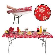 Waterproof Plastic Fittedstay Put Table Clothscovers With Elastic Rim For Christmasoutdoor Parties Fits 6 F Christmas Table Cloth Party Table Cloth Table Cloth