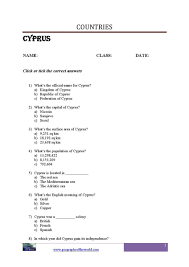 Cyprus Country Info Worksheet Geography Worksheets Printable Worksheets Countries Of The World