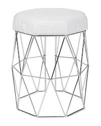 Black And White Vanity Stool Krista Geometric Chrome White Vanity Stool In 2020 Vanity Stool Silver Vanity Beauty Room Vanity