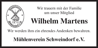 Traueranzeigen von Wilhelm Martens