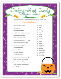 Printable Trick Or Treat Candy Rhyme Time Pumpkin Halloween Games For Kids Halloween Party Games Halloween Games Adults