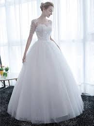 Elegant white hochzeitskleider mit spitze ärmel prinzessin brautkleider günstig_brautkleider mit ärmel_brautkleider_brautkleider. Elegante Brautkleider Weiss Schulterfrei Halbarm Weicher Tull Lace Up Bodenlangen Brautkleider Newarrivaldress Com