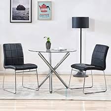 Glass dining table sets work with a variety of home decorating styles and they are a great way to bring modern sophistication to your home. Amazon Com Sicotas 3 Piece Round Dining Table Set Modern Kitchen Table And Chairs For 2 Person Dining Room Table Set With Clear Tempered Glass Top Dining Set For Dining Room Kitchen