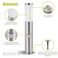 Wegeleuchten kaufen und bestellen außenleuchten finden sie online und in ihrem obi markt vor ort obi alles für heim haus garten und bau. Wegeleuchte Bosea B Mit Dammerungs Bewegungsmelder Pollerleuchte 50cm E27 Edelstahl Ip44 Linovum