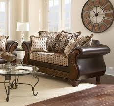 Loveseats keep you comfy, while storage furniture maximizes. Myco Furniture La Verne Classic Brown Leather Beige Fabric Living Room Set 2 Pcs Ka113 Set 2