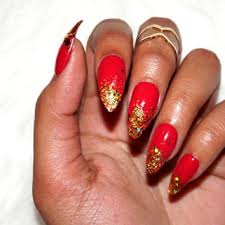 Red Nails With Gold Glitter Tips Nail And Manicure Trends Here the ombre fades from left to right, rather than top to.