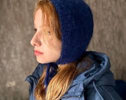 Hand-knitted Adult Bow Tie Bonnet, Handmade Blue Bonnet, Unisex Bonnet,  Winter Bonnet, Handmade Winter Warm Hat, Handmade Balaclava