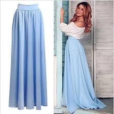 High Waist Pleated Light Blue Maxi Womens Fashion Skirt Blue Maxi Skirt Long Maxi Skirts