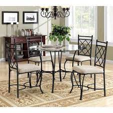 Mainstays 5 Piece Glass Top Metal Dining Set Black Beige Walmart Com Kitchen Dinette Sets Metal Dining Set Metal Dining Room