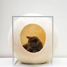 The Ball Features A Globe Shaped Cocoon Constructed From Woven Cotton With A Circular Opening For Pets To Climb In And Out Designer Cat Beds Cats Cat Bed