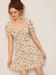 Tie Neck Ruffle Cuff Ditsy Floral Dress Shein Short Dresses Casual Boho Dress Short Ditsy Floral Dress