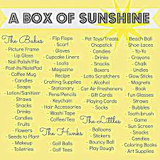 Buckets, box, bags, anything woiuld work for this! Popular With The Poplins Sunshine Gift Box Of Sunshine Gift Baskets