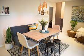 Provide around 48″ between the table and an entrance to allow people to enter and. Dining Table Sofa Seating Dining Table Decor Dining Sofa Dining Room Sofa