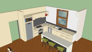 kitchen l shaped with island bench 3d