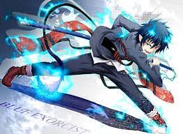 Ao No Exorcist Blue Eyes Blue Hair Elf Fire Flask Pandora Male Okumura Rin Short Hair Sword Tail Tie Weap Blue Exorcist Anime Blue Exorcist Rin Blue Exorcist