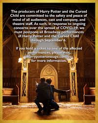 Harry potter and the cursed child (parts one and two) at lyric theatre new york. Uzivatel Harry Potter And The Cursed Child Nyc Na Twitteru Broadway Performances Of Harry Potter And The Cursed Child Are Now Suspended Though September 6th If You Hold A Ticket To A
