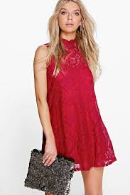 Lace High Neck Shift Dress Boohoo Uk Shift Dress Cocktail Dress Lace Red Lace Cocktail Dress