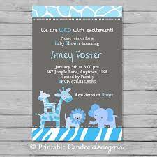 Blue And Grey Safari Baby Shower Invitation Diy Custom Printable Pink Baby Shower Invitations Baby Shower Invitations Diy Safari Baby Shower Invitations