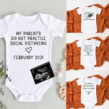 Surprise the new dad with this cute pregnancy reveal on our cute and funny social distancing. Baby Announcement My Parents Did Not Practice Social Distancing Baby Bodysuit Summer Social Distancing Pregnancy Reveal Ropa Aliexpress
