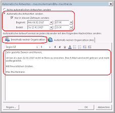 Klicken sie unter informationen auf automatische antworten (abwesend). Abwesenheitsnotiz Rz Dokumentationen