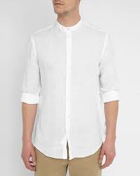 Menlook Armani Collezioni White Mandarin Collar Linen Shirt Casual White Shirt Chinese Collar Shirt Mens Designer Shirts