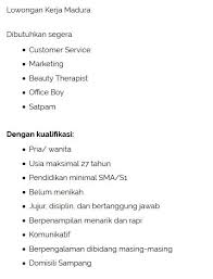 Dengan diadakannya lowongan ini tentunya perusahaan akan mencari kandidat terbaik dengan kualifikasi yang sesuai dan cocok untuk posisi yang akan ditempatkan. Penempatan Sampang Lowongan Kerja Madura Facebook