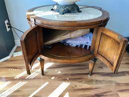 Shop side tables and other modern, antique and vintage tables from the world's best. Vintage Round Side Table With Marble Top And 2 Door Cabinet For Storage Below