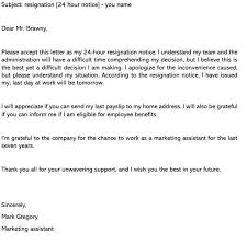 3 free samples of resignation letters and their format. Letter Of Resignation 24 Hours Notice Sample Letters Writing Tips