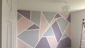 The painting has then been photographed and made into a downloadable jpeg. Geometric Painted Wall Using Frog Tape And Valspar Paint Pink Grey Purple Geometric Wall Paint Wall Paint Patterns Bedroom Wall Paint