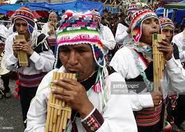 Members Of Siku Morenos Group Play Zamponas At The Official Stage As Moreno Bolivia Parades