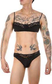 Amazon.com: iiniim Men's Lace Trim Crossdress Lingerie Set Unlined Bowknot  Bra Top with Briefs Sissy Underwear Black Small : Clothing, Shoes & Jewelry