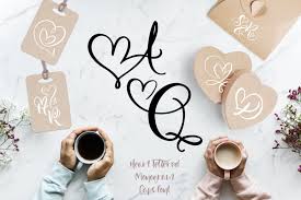 Sans is latin for 'without', so sans serif describes a font that is without serifs. Wedding Heart Monogram Font In Fonts On Yellow Images Creative Store