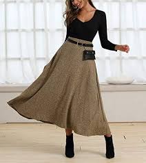 CR Women's High Waist Pocket Detail Woolen Winter Midi Skirt, Khaki,  X-Large: Buy Online at Best Price in UAE