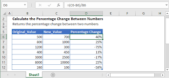 Calculate Percentage Change Between Numbers In Excel