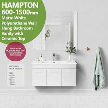 Sears carries stylish bathroom vanities for your next remodeling project. Hampton 600mm 1500mm Matte White Polyurethane Wall Hung Shaker Vanity Ceramic Top Homegear Australia