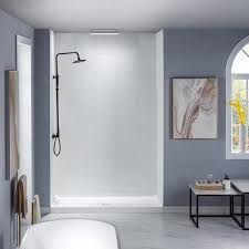 Woodbridge Roslin 32 In X 60 In X 96 In Solid Surface 3 Piece Easy Up Adhesive Alcove Shower Wall Surround In Matte White Hwp4302 The Home Depot In 2020 Shower Walls