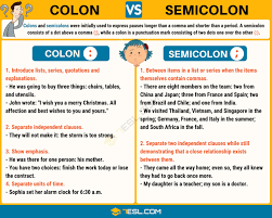 Semicolon Vs Colon When To Use Colons And Semicolons 7esl Writing Words English Writing Writing Skills