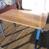 The tables have pedestal bases made of 1 stock that contact the underside of the top along a t of 12 by 12. 3