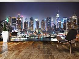 New York Manhattan Skyline At Night New York Wallpaper Night Skyline New York Bedroom
