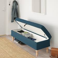 Vasagle industrial storage bench, shoe bench, bed end stool with padded seat and metal shelf, storage chest, sturdy steel frame,hallway, living room, rustic brown and black ulsb47bx. Stocksund Tallmyra Blue Bench Shop Online Or In Store Ikea