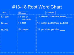 13 18 Root Word Chart 13 Sect 13 Cut Or Separate 14 Foot